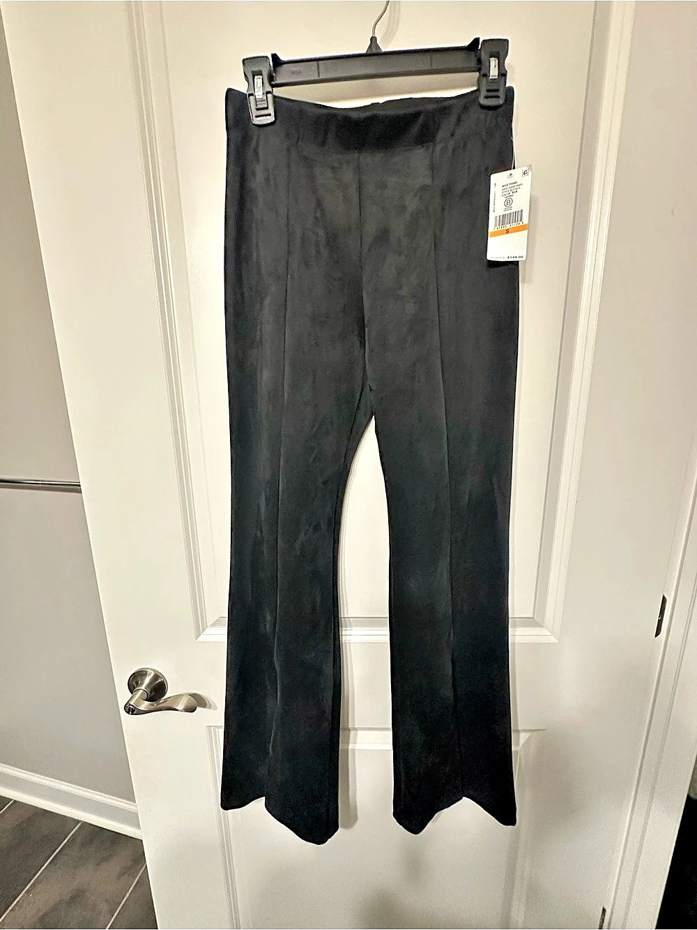 Karen Kane Faux Suede Front Slit Pants Wide Leg Black Small
